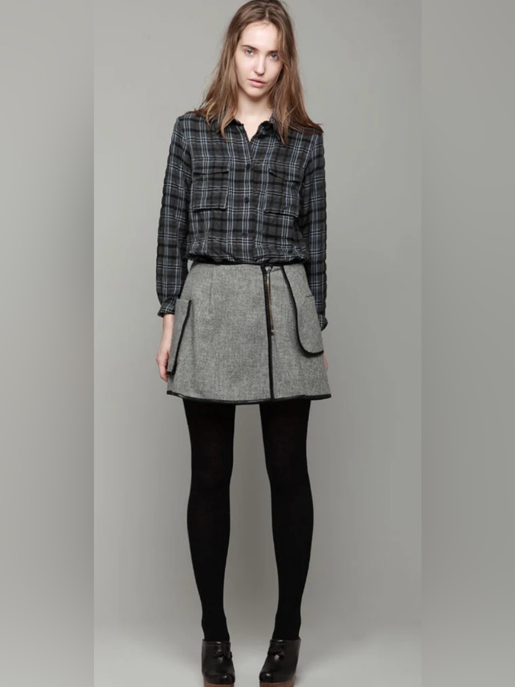 Rare! Boy Band Of Outsiders Gray Wool-Blend "Gwyneth Skirt" With Front Zip